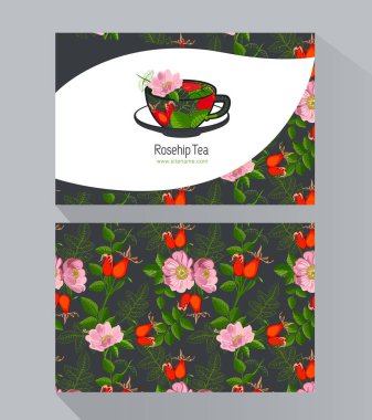 rose hips çay, vektör çizim ile yaratıcı kartvizit
