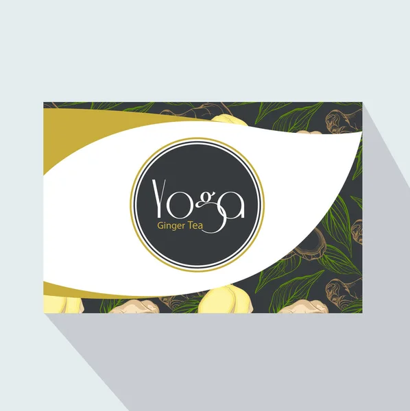 Yoga Tea Cartão Visita Corporativo Com Raiz Gengibre Folhas Estilo — Vetor de Stock