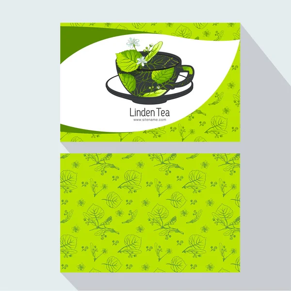 Marcação Chá Embalagem Com Xícara Chá Com Folhas Tília Cartão —  Vetores de Stock