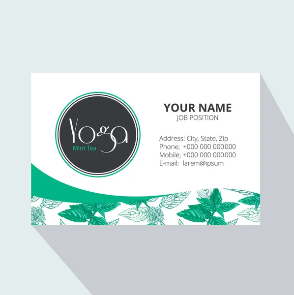 瑜伽薄荷茶企业名片与薄荷叶和鲜花 设计邀请函 礼品卡 传单和宣传册的茶品牌元素 — 图库矢量图片