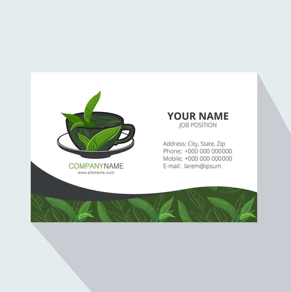 Tasse Tee Mit Blättern Logo Vorlage Design Corporate Visitenkarte Trendiger — Stockvektor