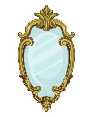 Beyaz arka plan üzerinde izole altın antika ayna. Vektör çizim vektör çizim