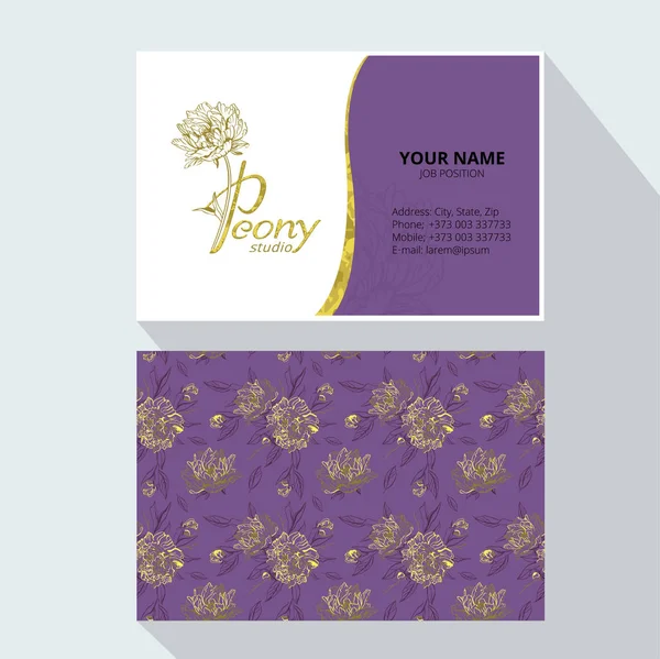 Branding Card Template Peony Flowers Pattern Light Background Vector Illustration — Stock Vector