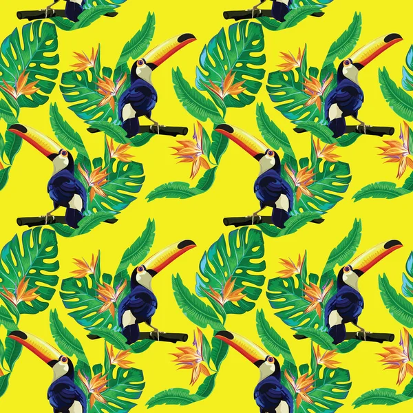 Toucan Vogels Tropen Natuur Patroon Vector Illustratie — Stockvector