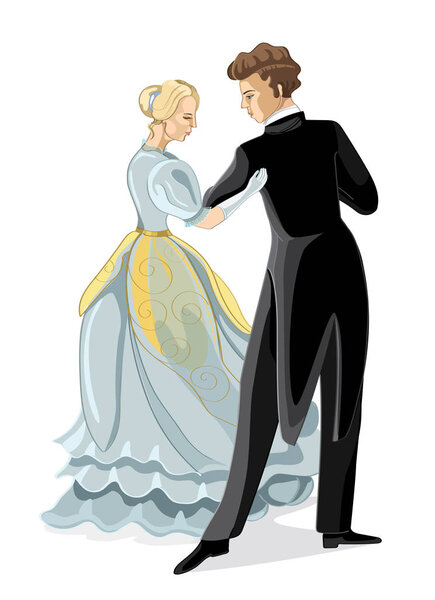 Vector retro ballroom dancing from nineteenth century. Vector illustration on white background