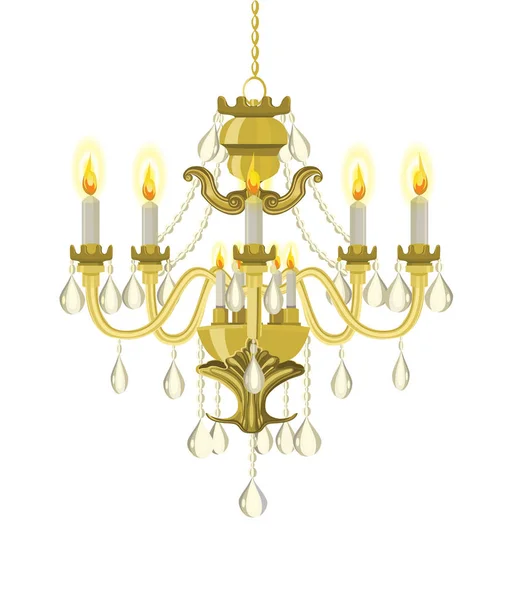 金色复古吊灯 矢量枝形吊灯 带蜡烛的吊灯 向量例证 — 图库矢量图片