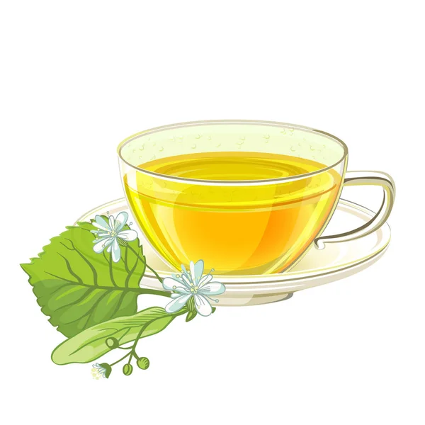 Egy Csésze Tea Linden Levelek Virágok Illusztráció Elszigetelt Fehér Background — Stock Vector