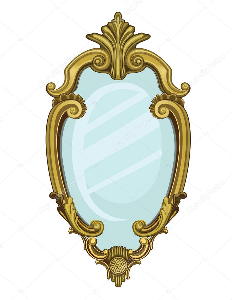Gold vintage mirror isolated on white background. Vector illustration , vector illustration