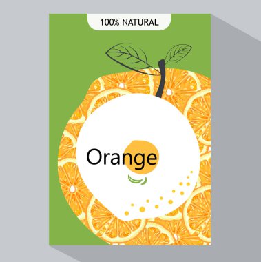 Ambalaj tasarım portakal. Vektör çizim turuncu afiş. Meyve suyu, çay, dondurma, limonata, reçel, doğal kozmetik, tatlılar ve hamur işleri için tasarım portakal, tatlı menüsü ile dolu