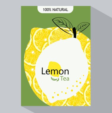 Ambalaj tasarım limon. Vektör çizim limon afiş. Meyve suyu, çay, dondurma, limonata, reçel, doğal kozmetik, tatlılar ve hamur işleri için tasarım limon, tatlı menüsü ile dolu.
