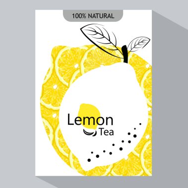 Ambalaj tasarım limon. Vektör çizim limon afiş. Meyve suyu, çay, dondurma, limonata, reçel, doğal kozmetik, tatlılar ve hamur işleri için tasarım limon, tatlı menüsü ile dolu.