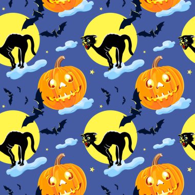 Cadılar Bayramı Balkabağı ve kedi desen, vektör desen