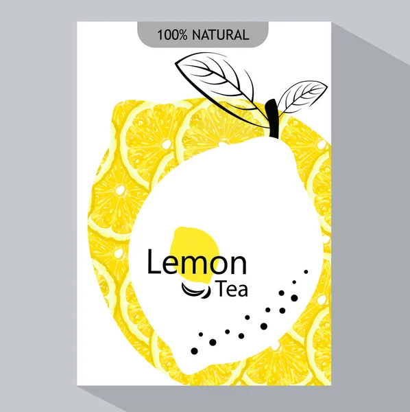 Ambalaj Tasarım Limon Vektör Çizim Limon Afiş Meyve Suyu Çay — Stok Vektör