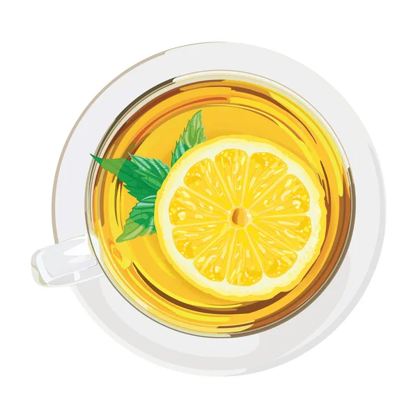 Tea Citrom Menta Ízletes Ital Felülnézet — Stock Vector