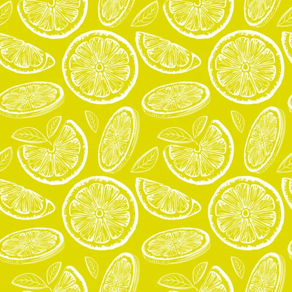 Hand Drawn Lemons Pattern Citrus Background — Stock Vector