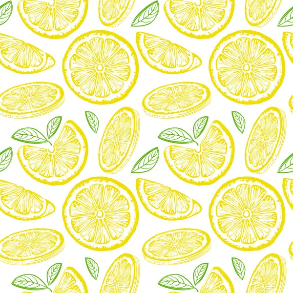Ručně Tažené Citrony Vzor Citrusové Pozadí — Stockový vektor