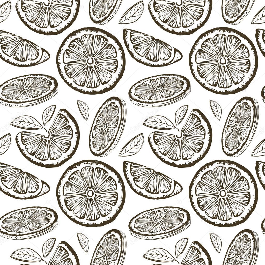 hand drawn lemons pattern, citrus background