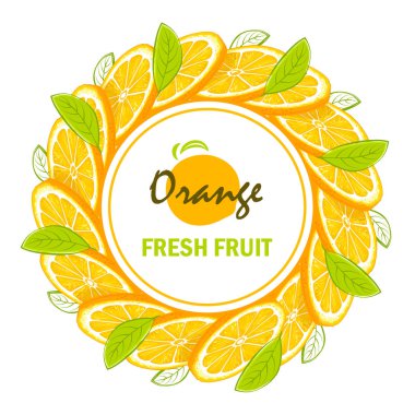 dilimlenmiş portakal, vektör çizim yuvarlak çerçeve 