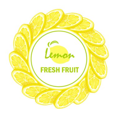 dilimlenmiş limon, vektör çizim yuvarlak çerçeve 