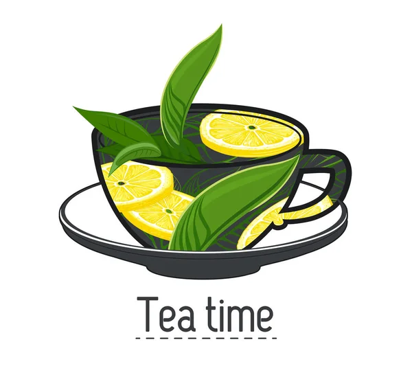 Taza Dibujada Mano Con Limón Menta — Vector de stock