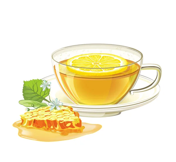 Kézzel Rajzolt Csésze Linden Tea Mézzel Vektor — Stock Vector