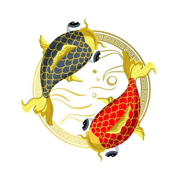 陰陽恋魚のシンボル バランスの美しいヴィンテージの東洋のシンボルです タオ禅ラウンド装飾的な要素 ベクトル イラスト — ストックベクタ