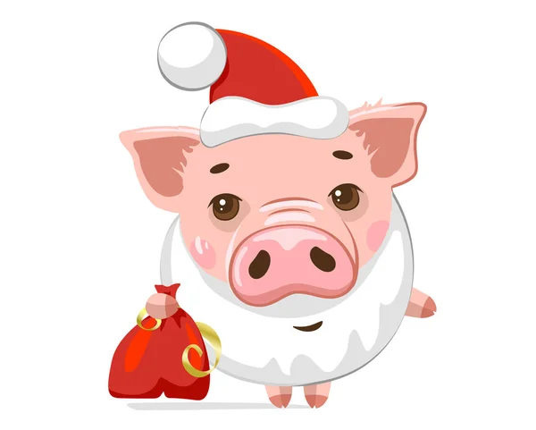 Piggy Rosa Bonito Chapéu Vermelho Santa Símbolo Ano Novo 2019 — Vetor de Stock