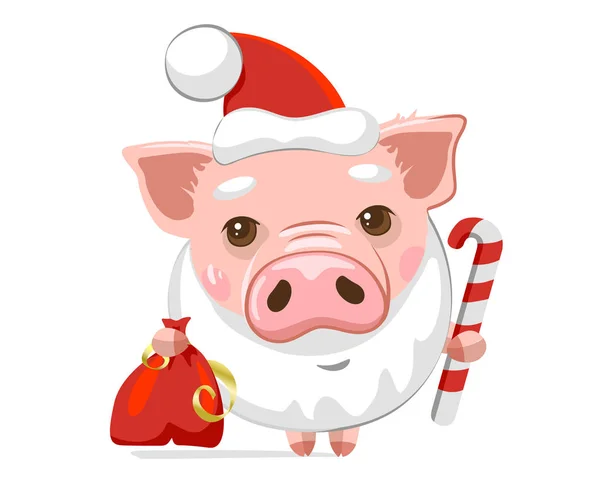 Piggy Rosa Bonito Chapéu Vermelho Santa Símbolo Ano Novo 2019 — Vetor de Stock
