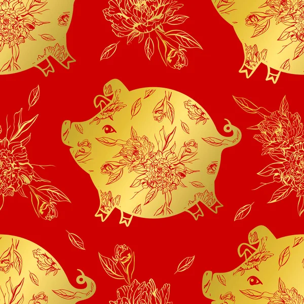 şirin seamless modeli yeni yıl 2019, vektör çizim sembolü ile domuz,