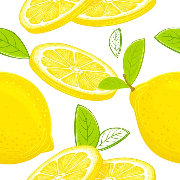 Elle Çizilmiş Limon Desen Narenciye Arka Plan — Stok Vektör