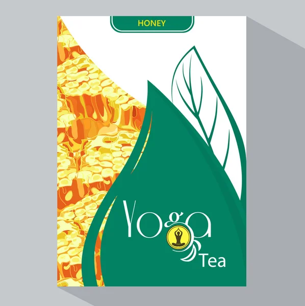 Yoga Tea Branding Emballage Avec Nids Abeilles Brochure Affaires — Image vectorielle