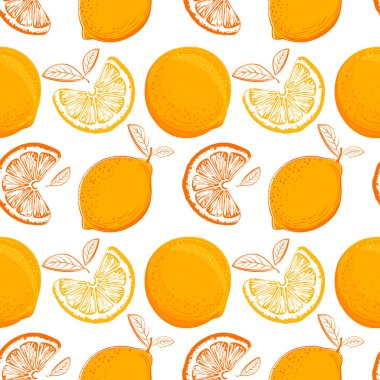 El çekilmiş portakal ve limon desen, narenciye arka plan