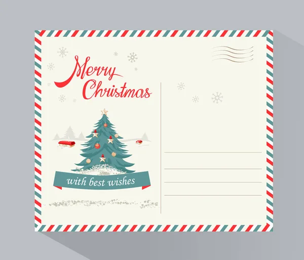 Merry Christmas Postcard Decorated Christmas Tree Vector Illustration — Stock Vector