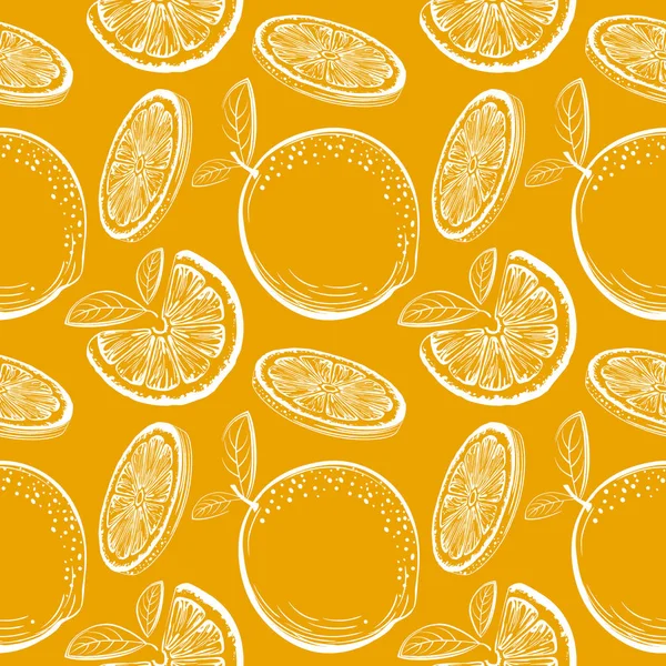 Patrón Naranjas Dibujadas Mano Fondo Cítrico — Vector de stock