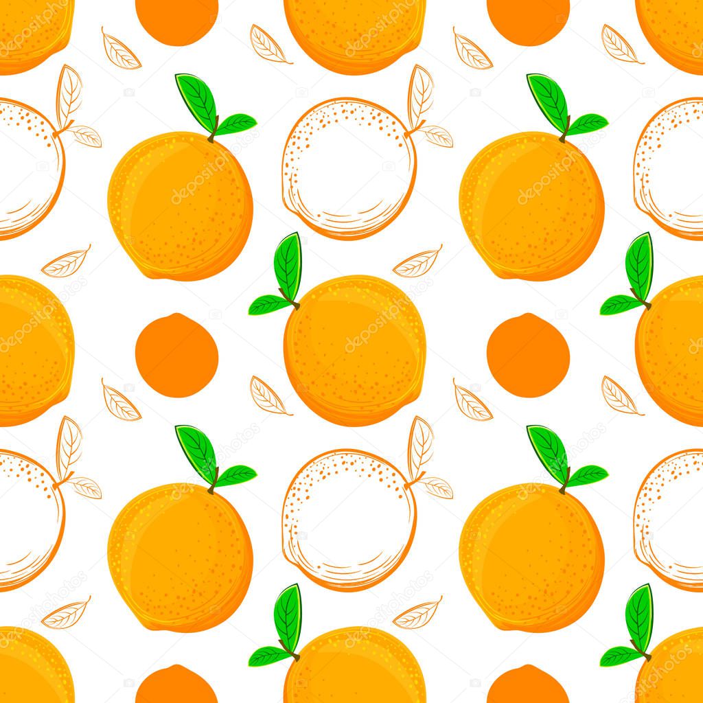 hand drawn oranges pattern, citrus background