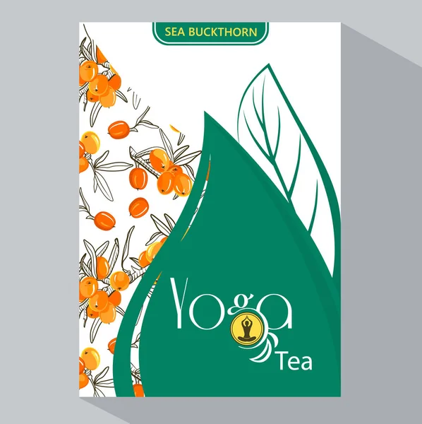 Chá Ioga Bagas Espinheiro Logotipo Ioga Brochura Negócios — Vetor de Stock