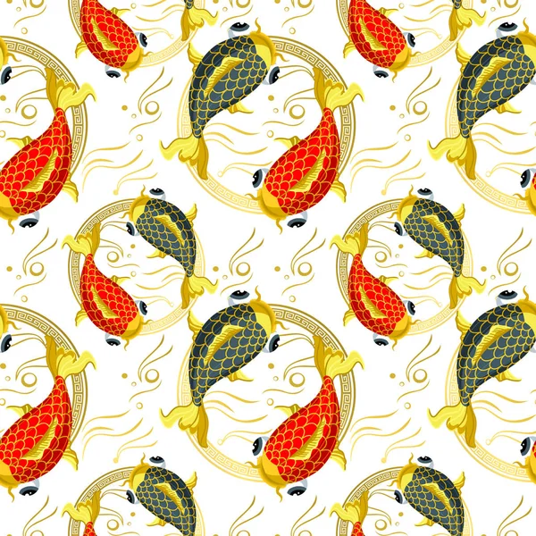 Carps Seamless Pattern Koi Fishes Top View Background Nice Wrapping — Stock Vector