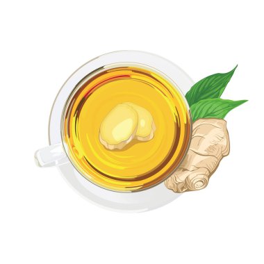 elle çizilmiş fincan çay zencefil, üzerinde beyaz izole ile 