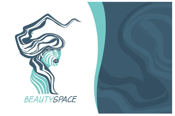 Beauty Space logo design, flyer template with female face in sketch style