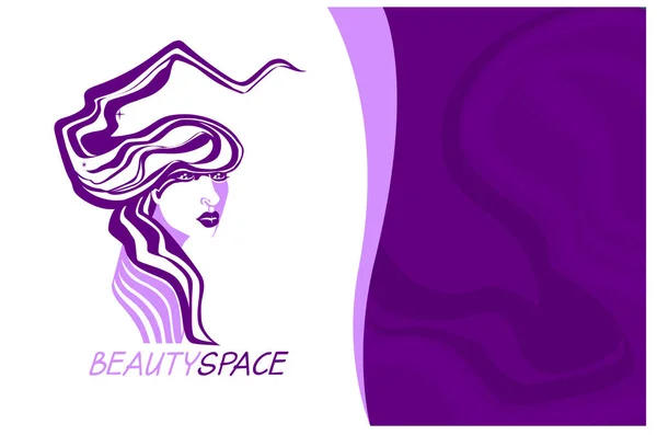 Beauty Space Logo Design Flyer Vorlage Mit Weiblichem Gesicht Skizzenstil — Stockfoto