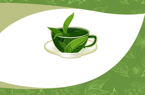 Mão Desenhada Xícara Chá Verde Modelo Cartão Visita — Fotografia de Stock