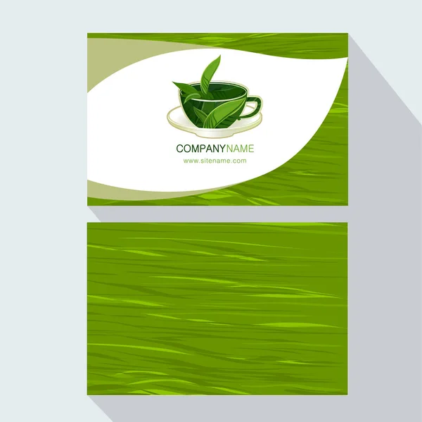 Mão Desenhada Xícara Chá Verde Modelo Cartão Visita — Vetor de Stock