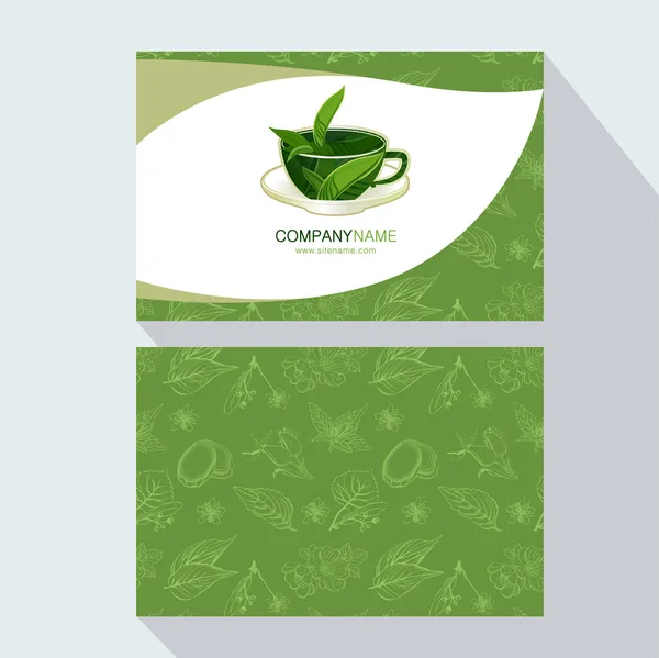 Mão Desenhada Xícara Chá Verde Modelo Cartão Visita — Vetor de Stock