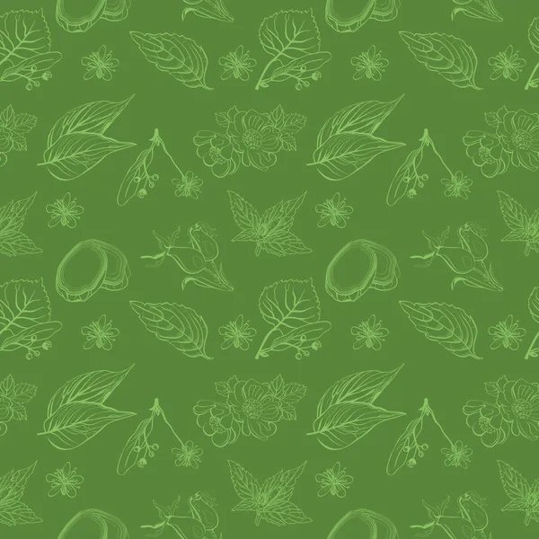Green Tea Leaves Pattern Vector Illustration — Stock Vector