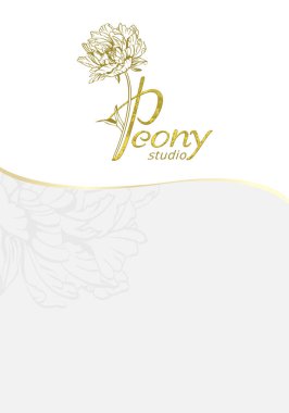 peony çiçek desenli, illüstrasyon kart şablonu marka
