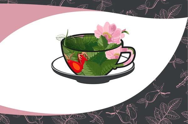 Cartão Visita Criativo Com Chá Rosa Quadris — Fotografia de Stock