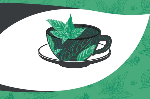 hand drawn cup of mint tea, creative logo