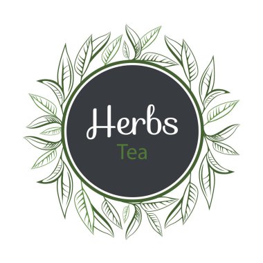 yeşil çay yaprakları, otlar çay logo yuvarlak çerçeve 