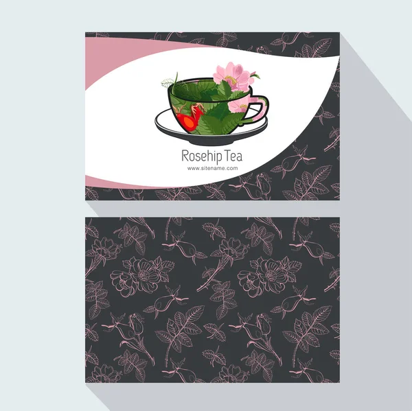 Cartão Visita Criativo Com Chá Rosa Quadris Ilustração Vetorial —  Vetores de Stock