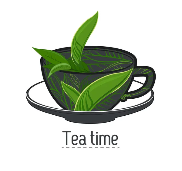 Mão Desenhada Xícara Chá Verde Logotipo Criativo — Vetor de Stock